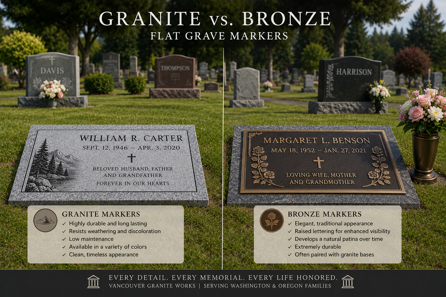 Granite vs Bronze Flat Grave Markers: What Families Should Know